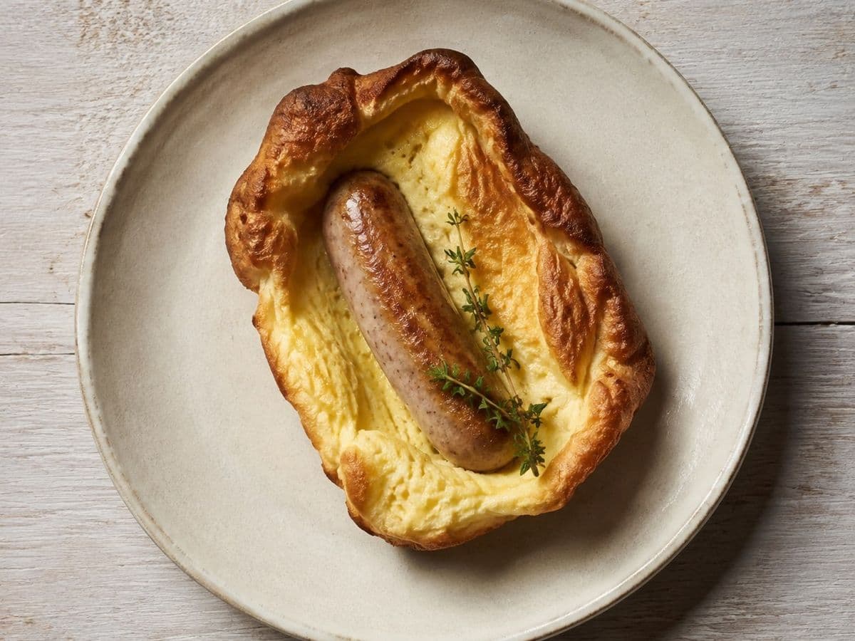 Toad in the Hole, plated as one serving.