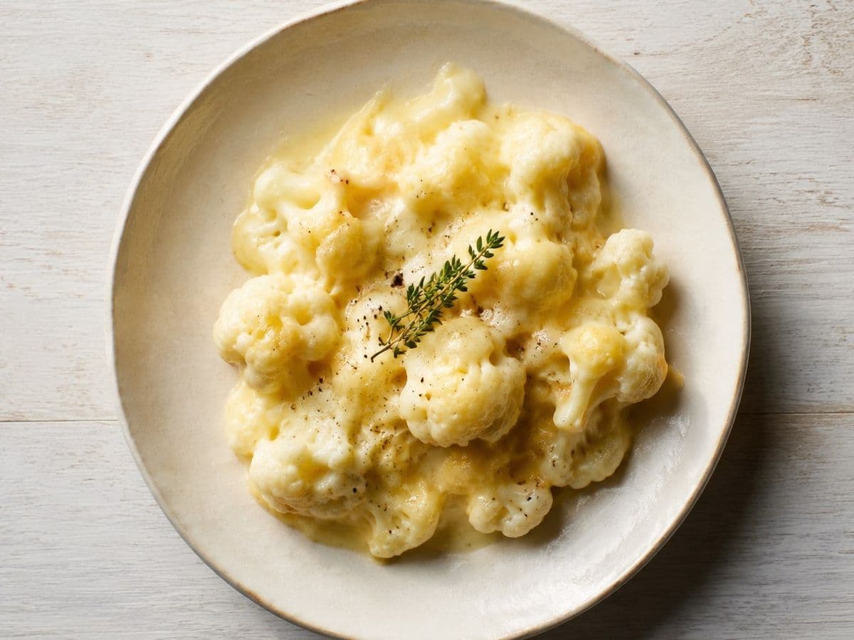 Cauliflower Cheese, plated as one serving.