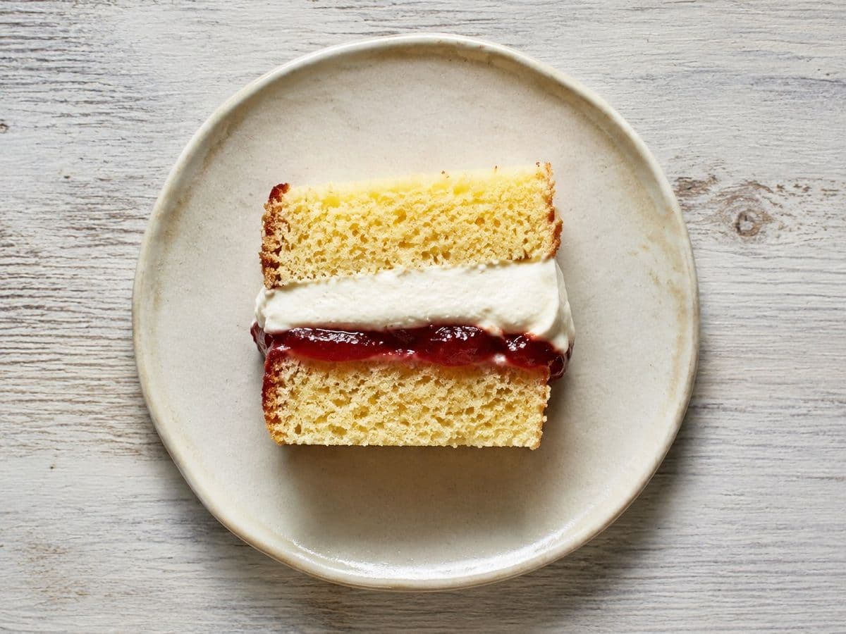 Victoria Sponge, plated as one serving.