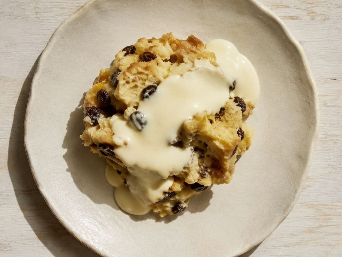 Spotted Dick, plated as one serving.