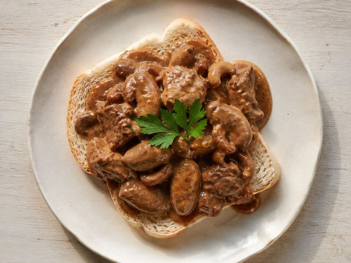 Devilled Kidneys, plated as one serving.