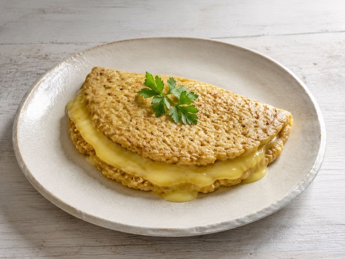 Staffordshire oatcakes, plated as one serving.