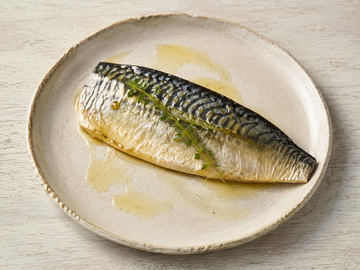 Pan-fried Mackerel, plated as one serving.