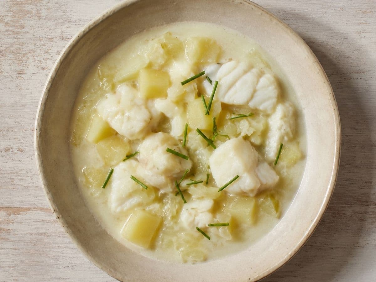 Cullen skink, plated as one serving.