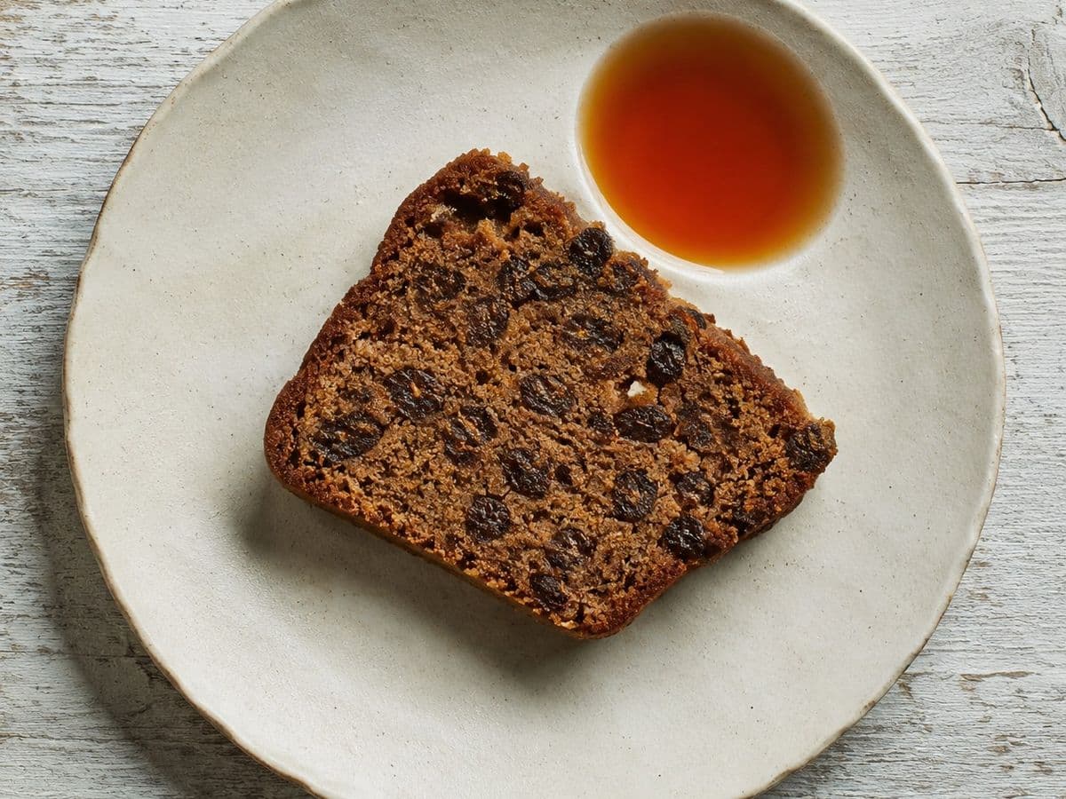 Bara brith, plated as one serving.