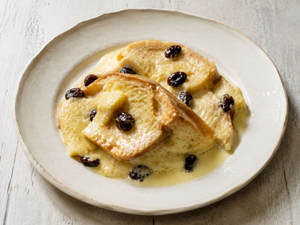 Bread and Butter Pudding, plated as one serving.