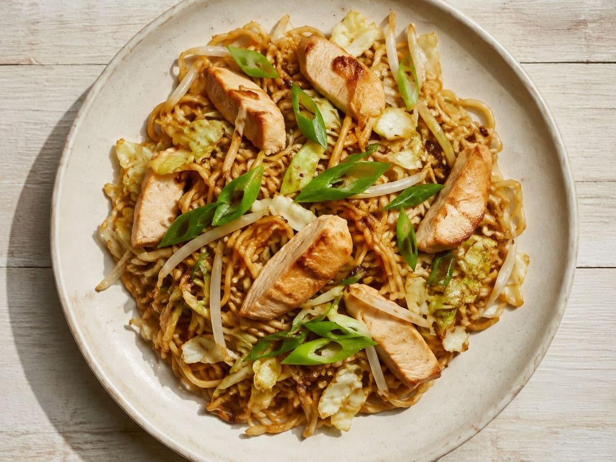 Chow Mein, plated as one serving.