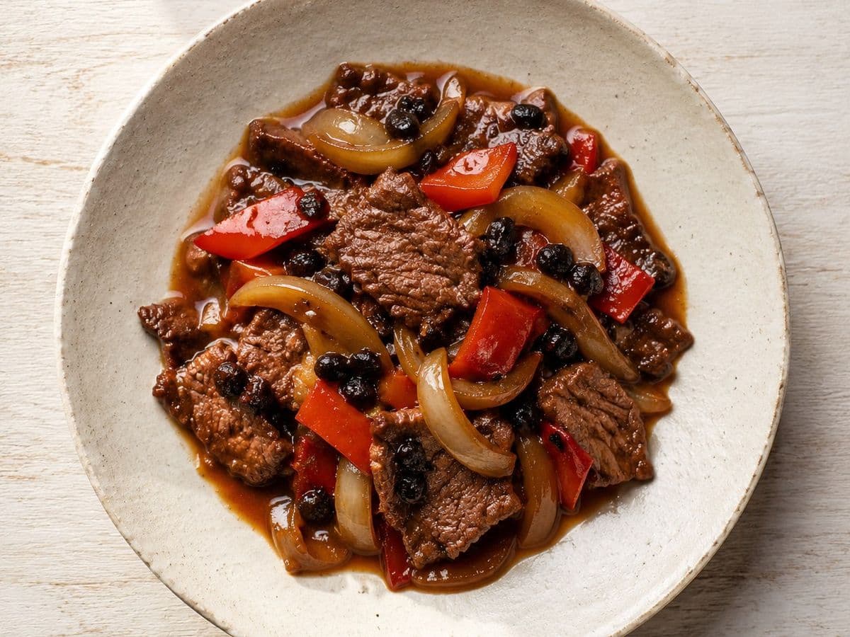 Beef and Black Bean, plated as one serving.