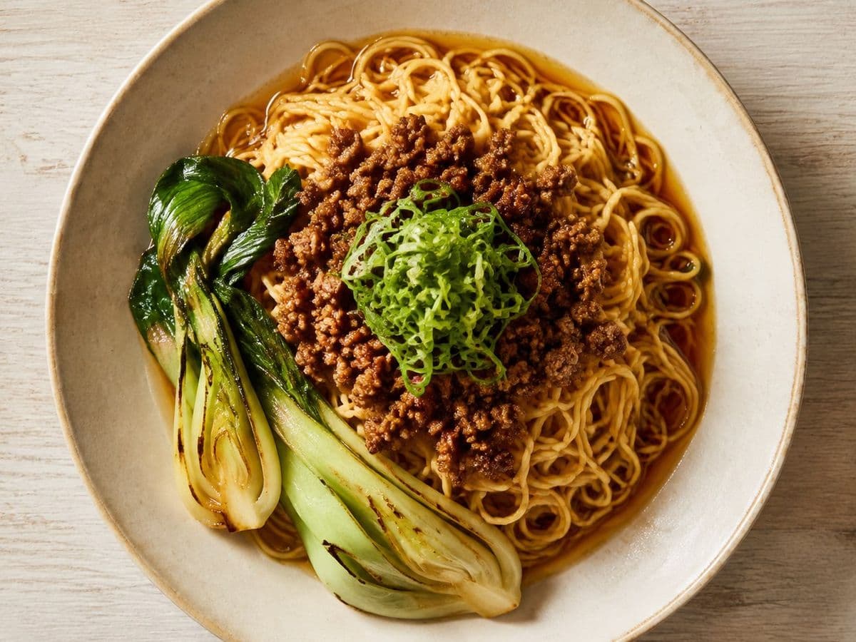 Dan Dan Noodles, plated as one serving.