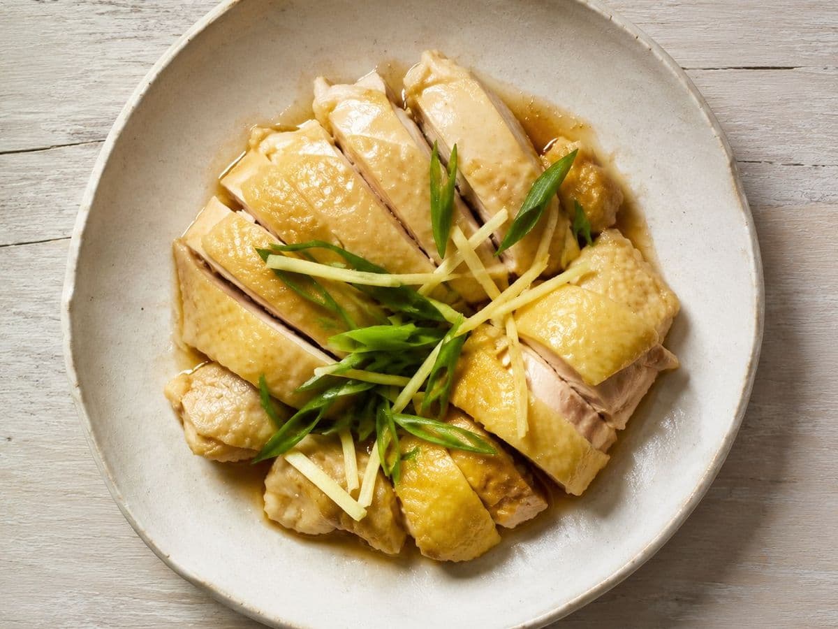 Cantonese Steamed Chicken, plated as one serving.