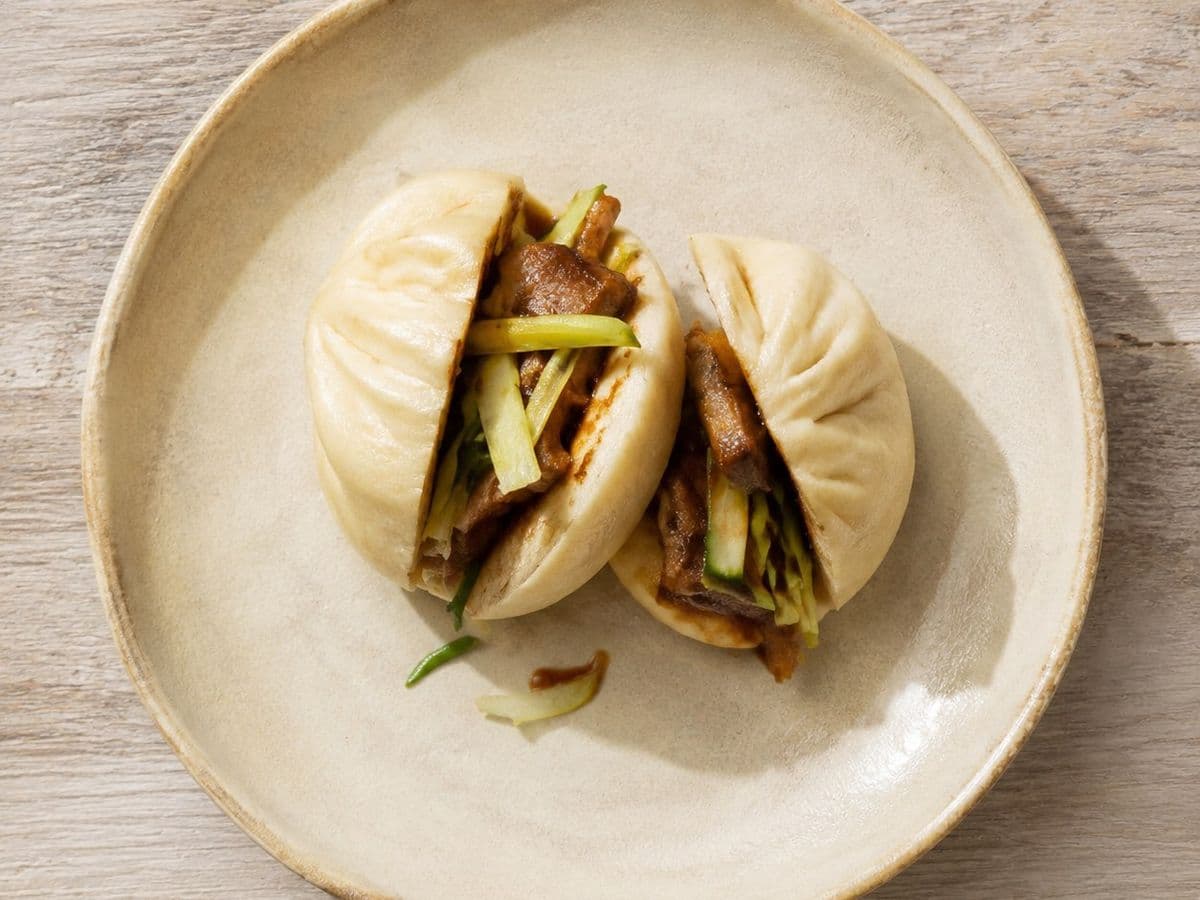 Steamed Pork Buns, plated as one serving.