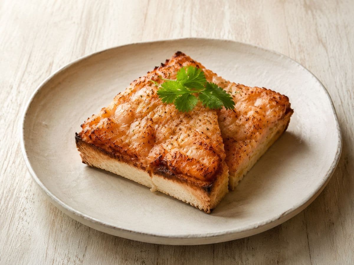 Prawn Toast, plated as one serving.