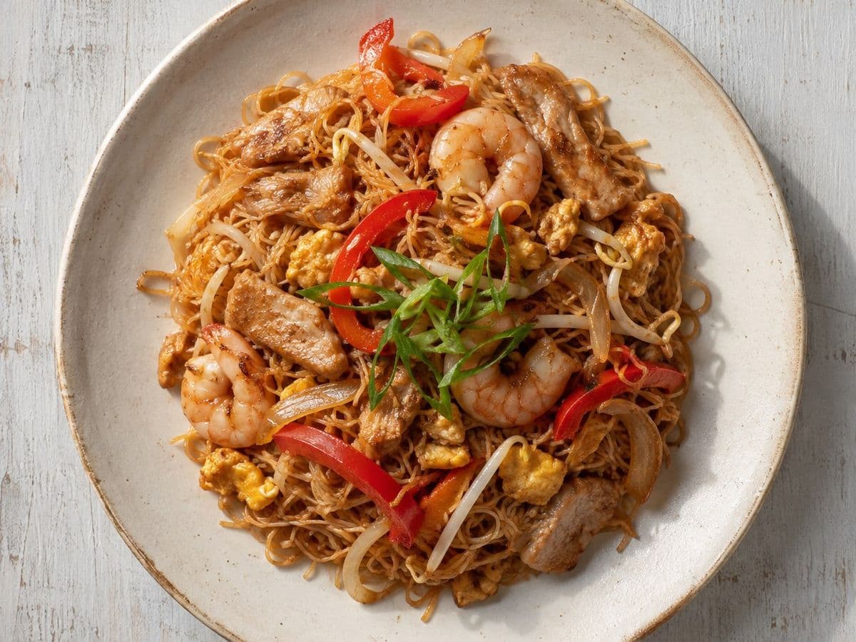 Singapore Noodles, plated as one serving.