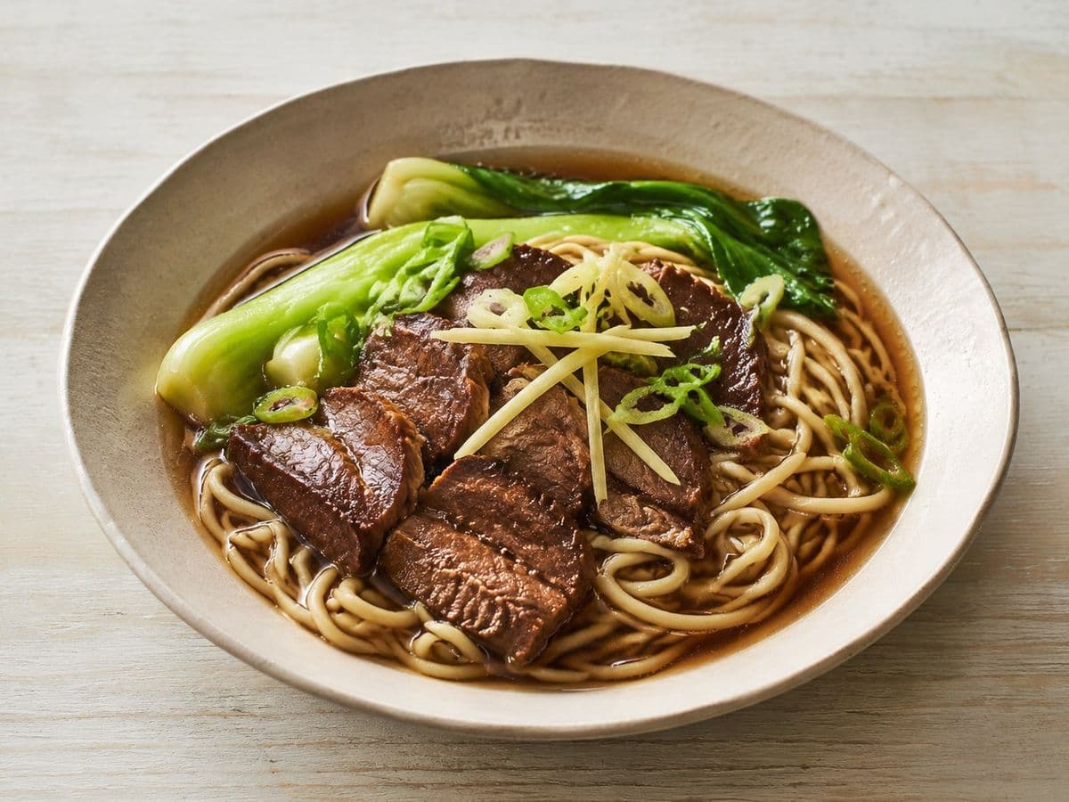 Beef Brisket Noodle Soup, plated as one serving.