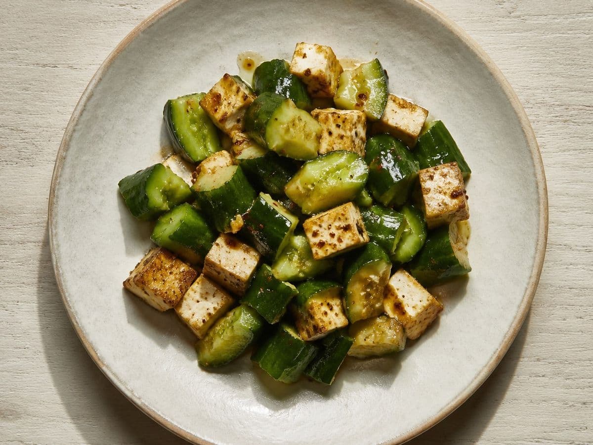 Sichuan Cucumber Salad, plated as one serving.