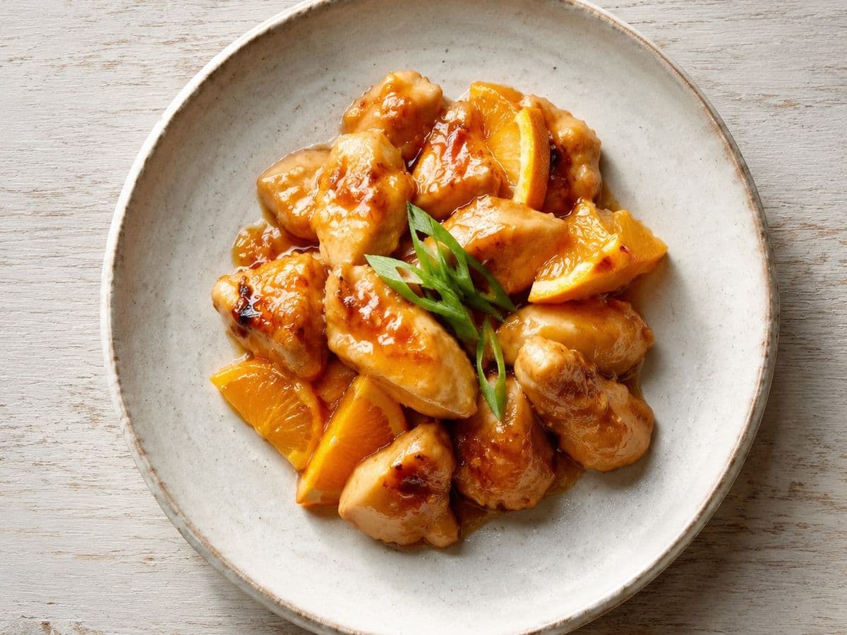 Orange Chicken, plated as one serving.