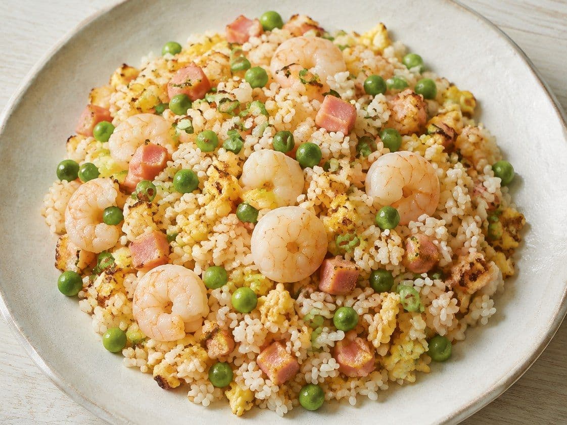 Yangzhou Fried Rice, plated as one serving.