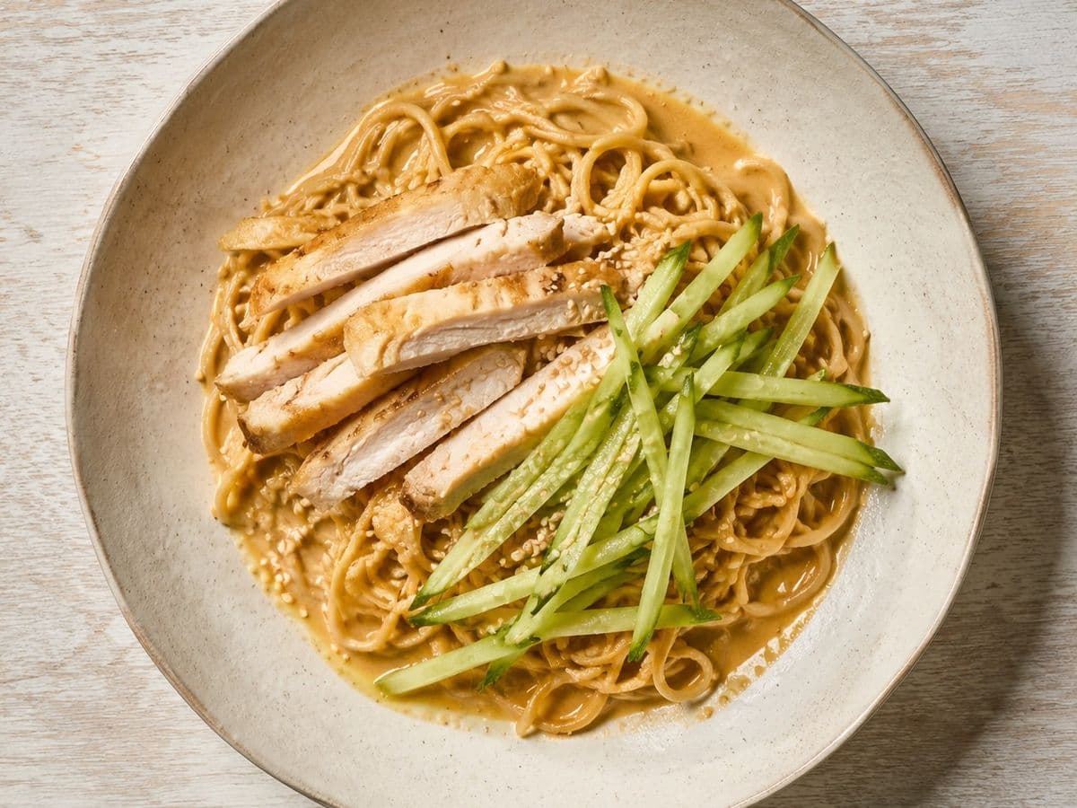 Cold Sesame Noodles, plated as one serving.