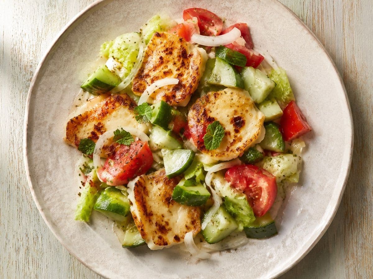 Halloumi Salata, plated as one serving.