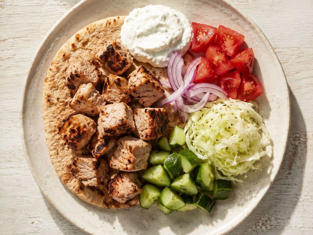Souvlaki, plated as one serving.