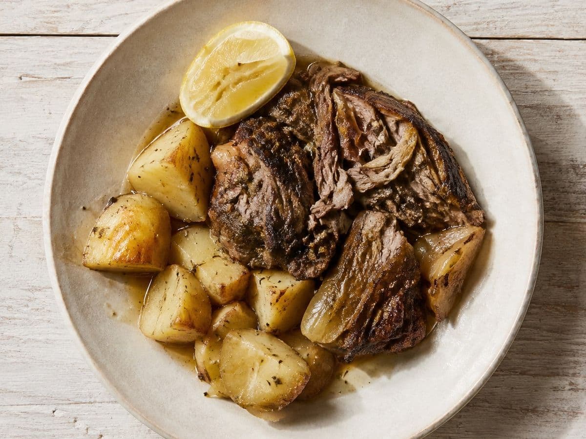 Kleftiko, plated as one serving.