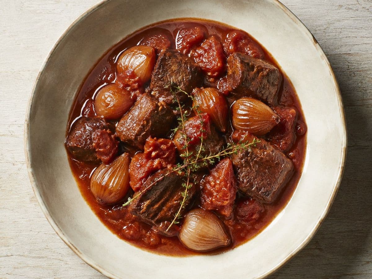 Stifado, plated as one serving.