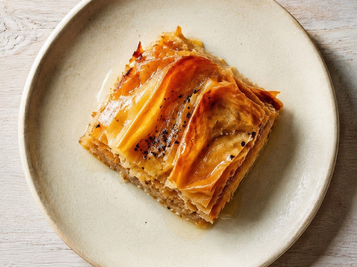 Tahinopita, plated as one serving.