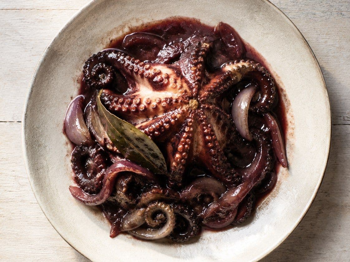 Oktapodi Krasato, plated as one serving.