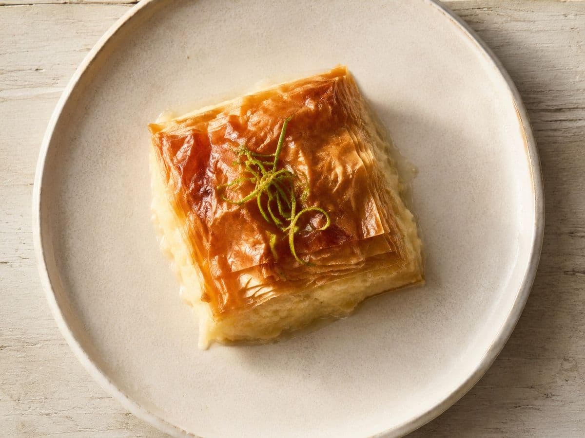 Galatopoureko, plated as one serving.