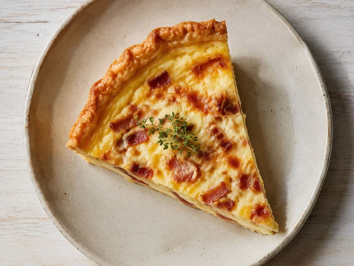 Quiche Lorraine, plated as one serving.
