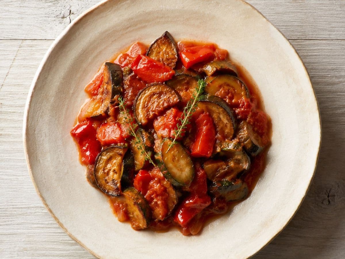 Ratatouille, plated as one serving.