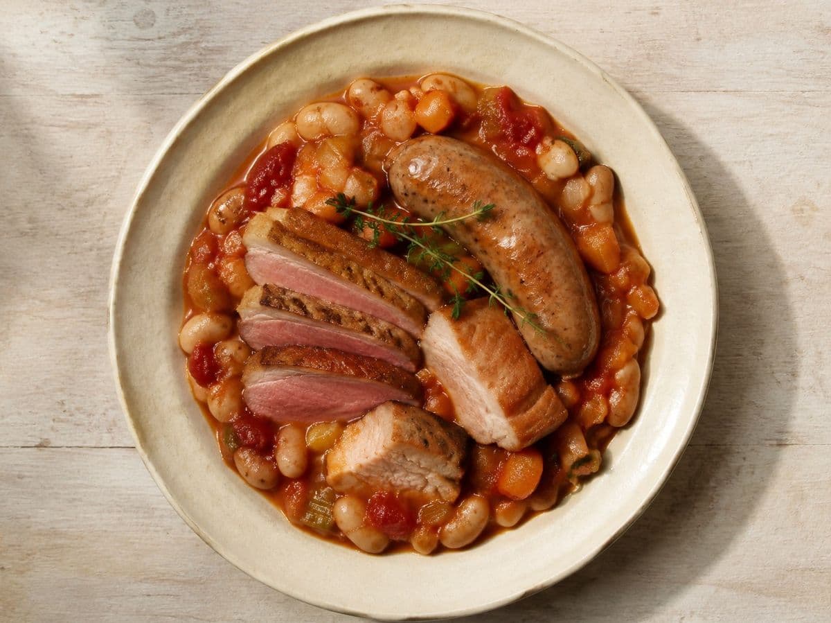 Cassoulet, plated as one serving.