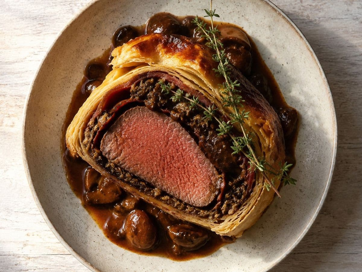 Boeuf en Croute, plated as one serving.