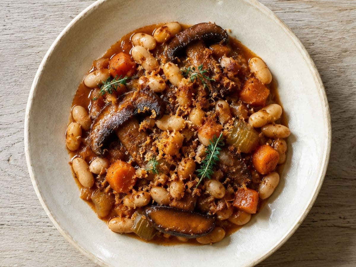 Cassoulet Vegetarien, plated as one serving.