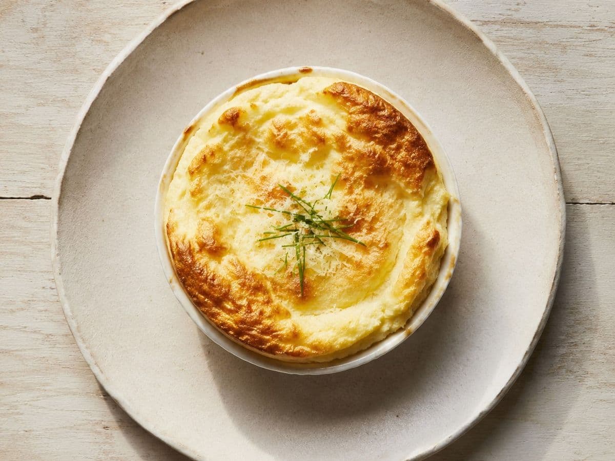 Souffle au Fromage, plated as one serving.