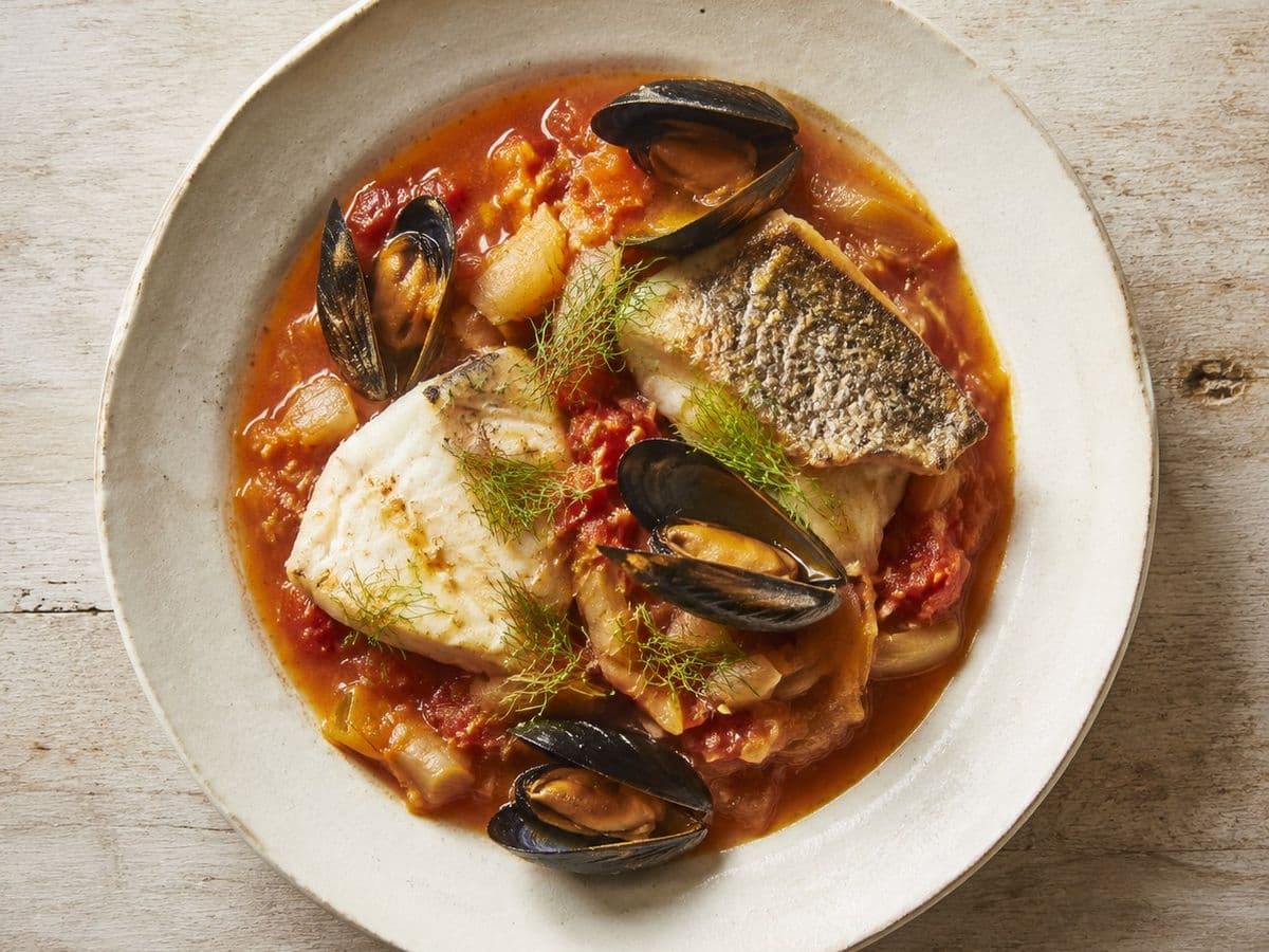 Bouillabaisse, plated as one serving.