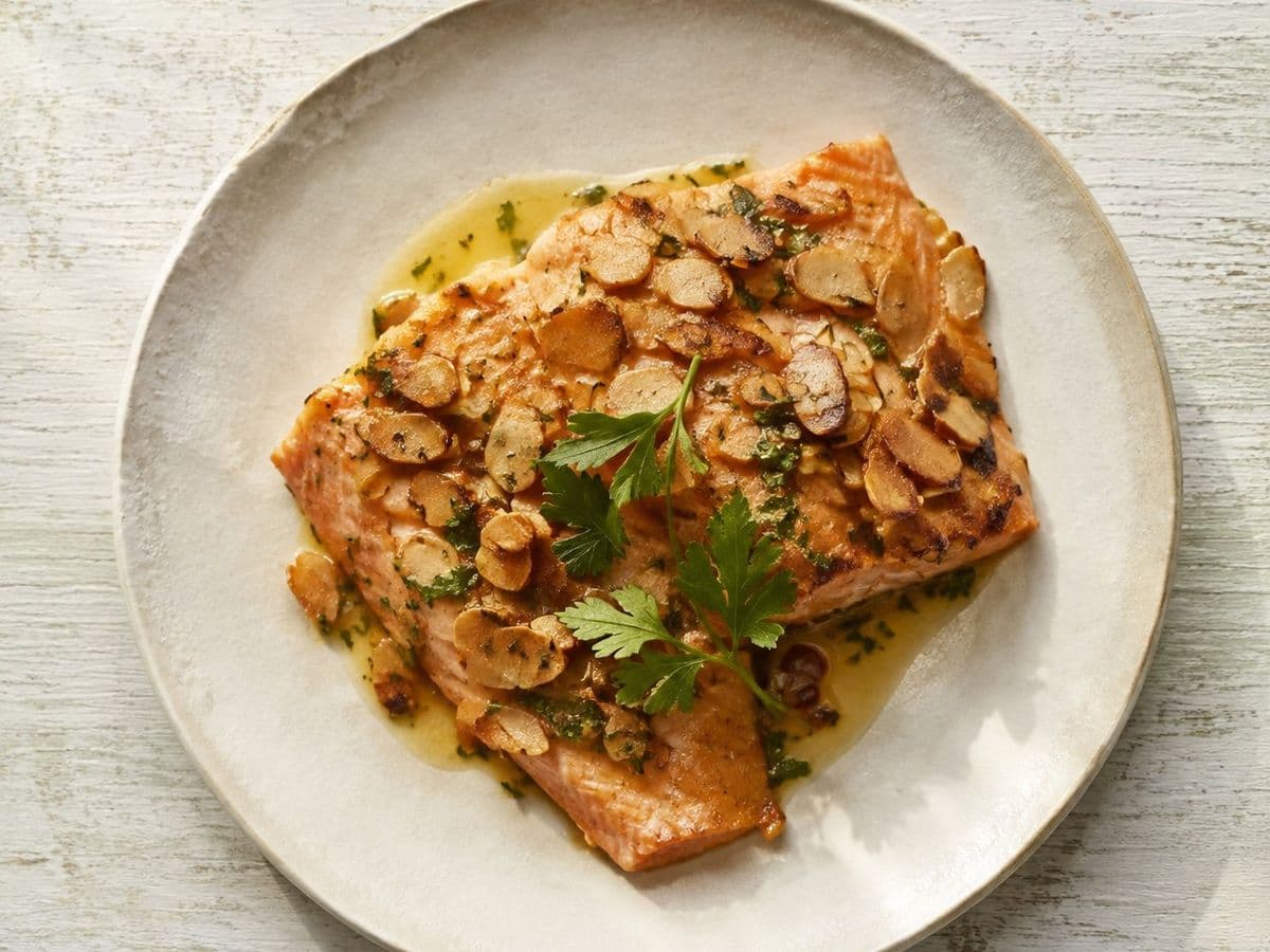 Truite aux Amandes, plated as one serving.