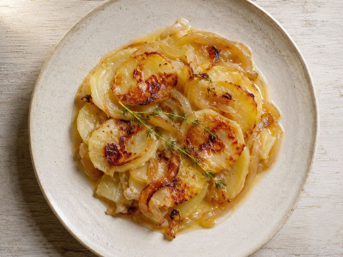 Pommes Boulangere, plated as one serving.