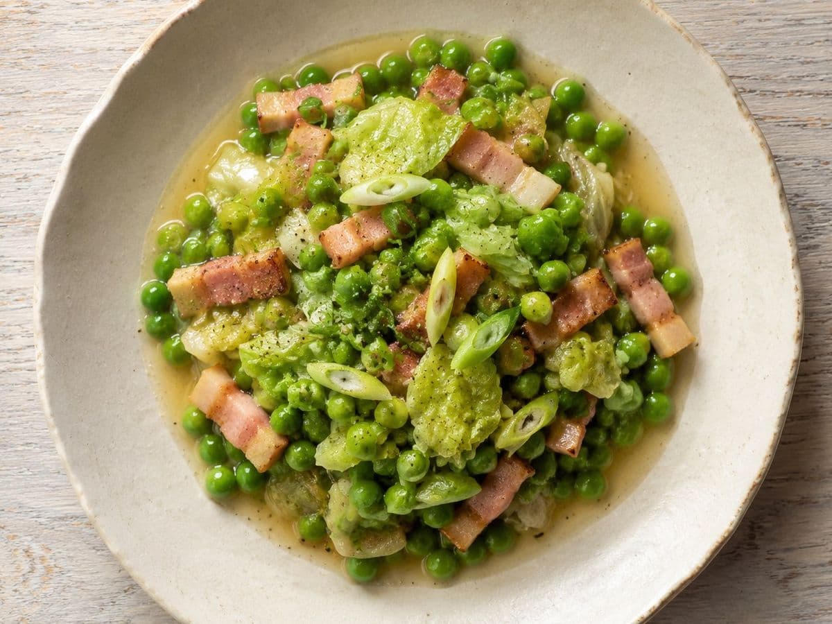Petits Pois a la Francaise, plated as one serving.