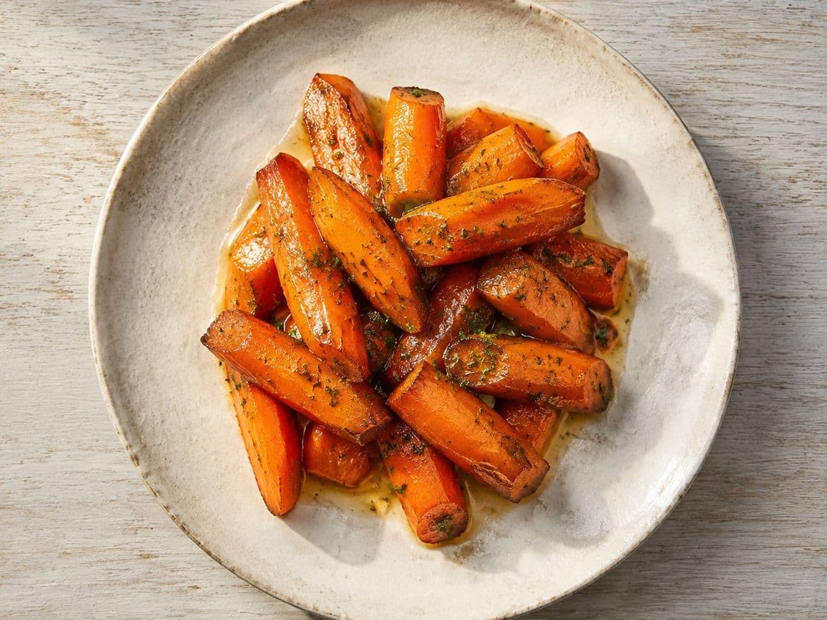 Carottes Vichy, plated as one serving.