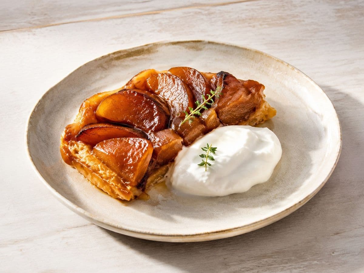 Tarte Tatin, plated as one serving.