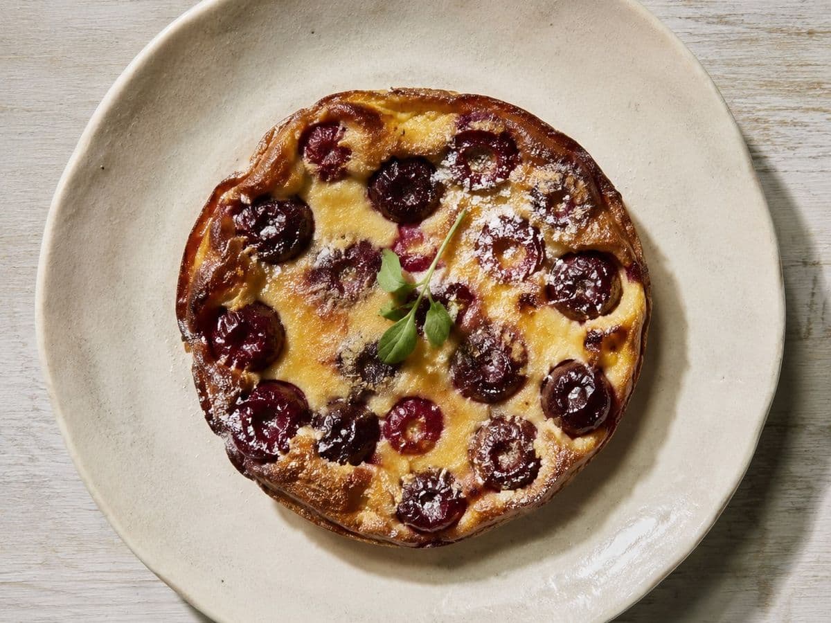 Clafoutis, plated as one serving.