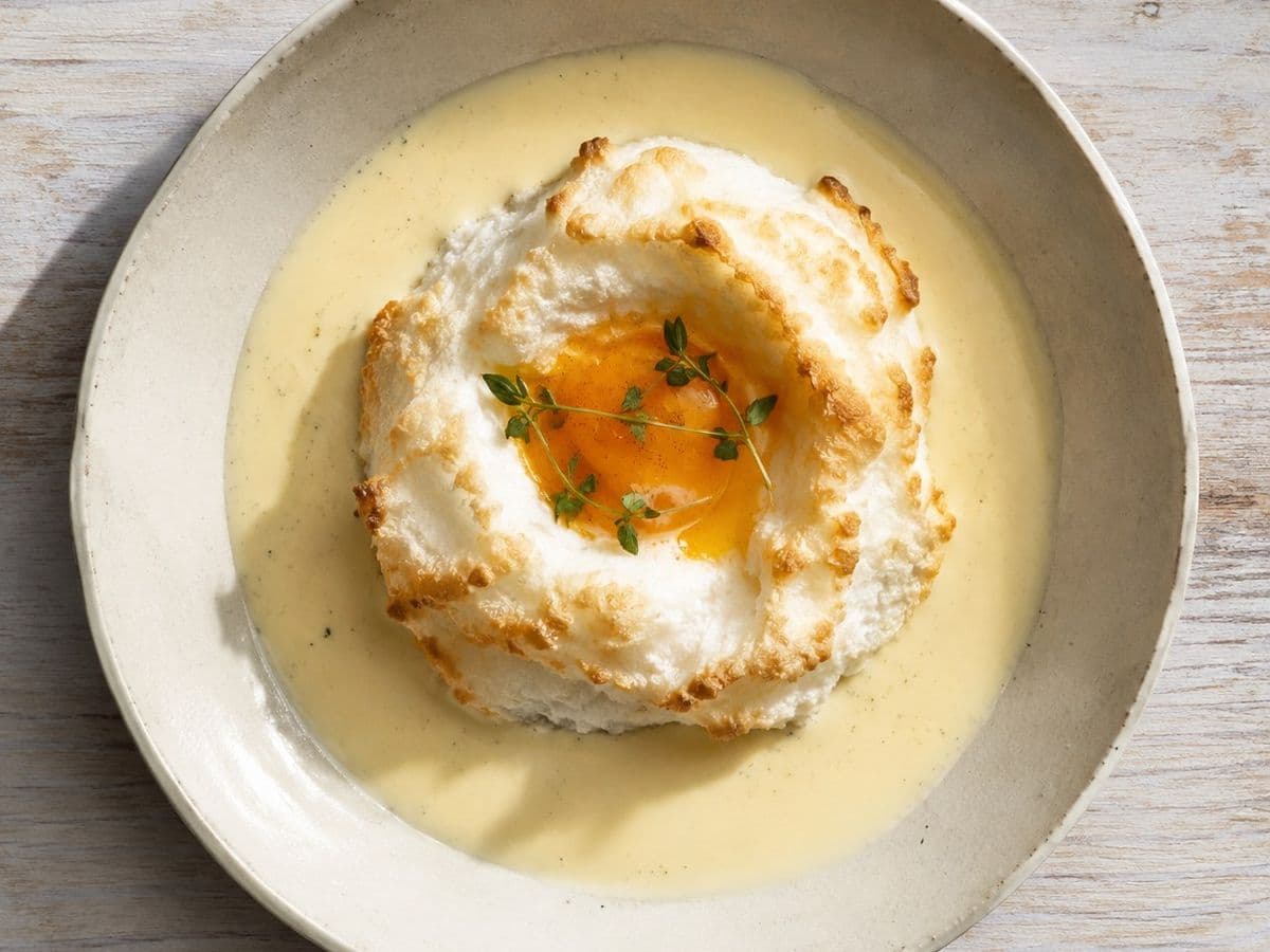 Ile Flottante, plated as one serving.
