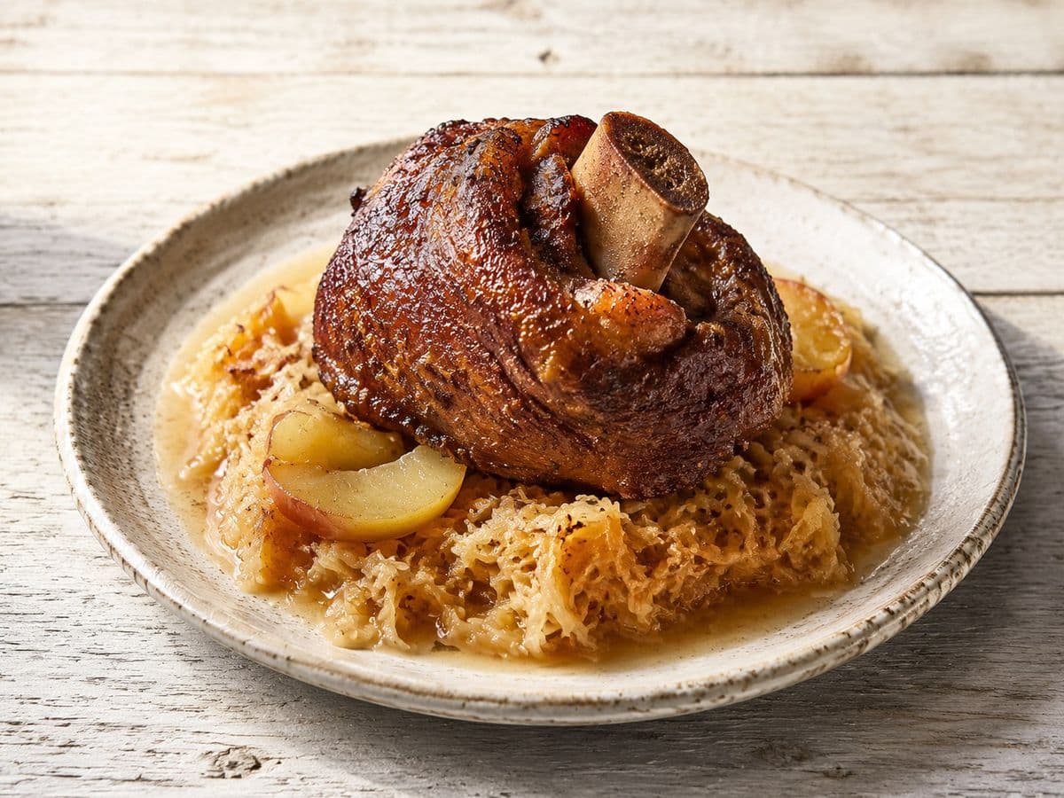 Schweinshaxe, plated as one serving.
