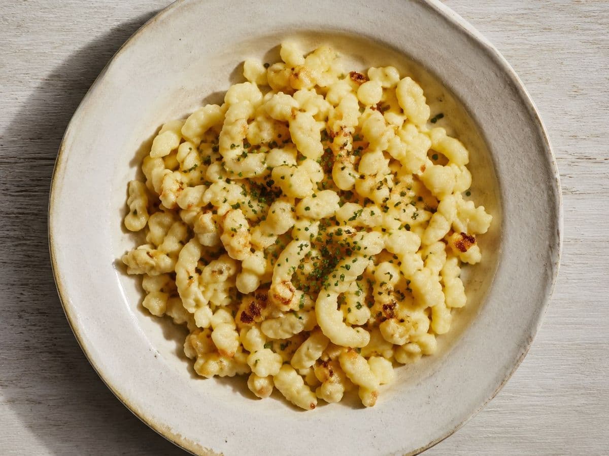 Spätzle, plated as one serving.