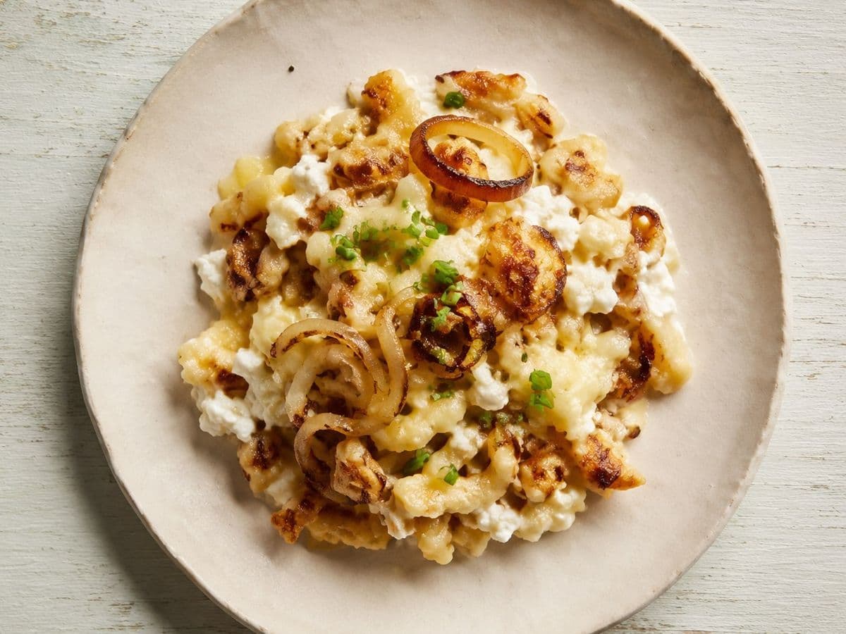 Kasespatzle, plated as one serving.