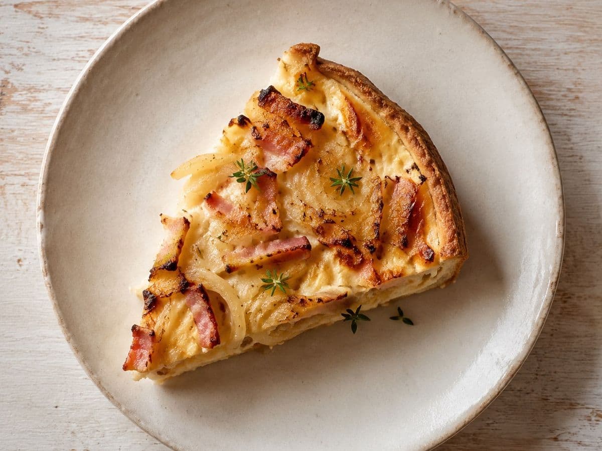 Zwiebelkuchen, plated as one serving.