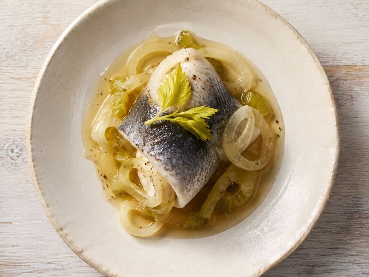Rollmops, plated as one serving.