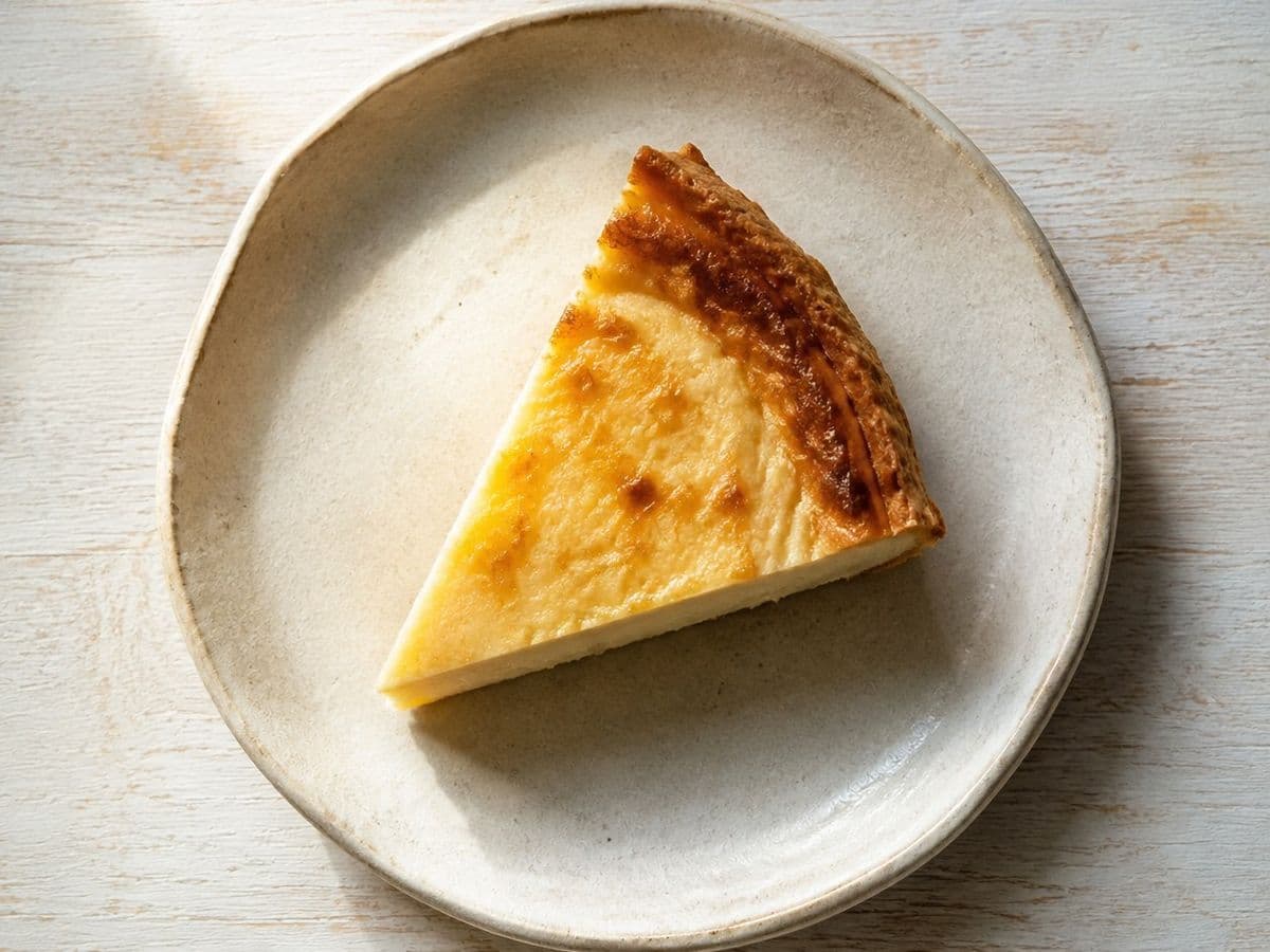Kasekuchen, plated as one serving.