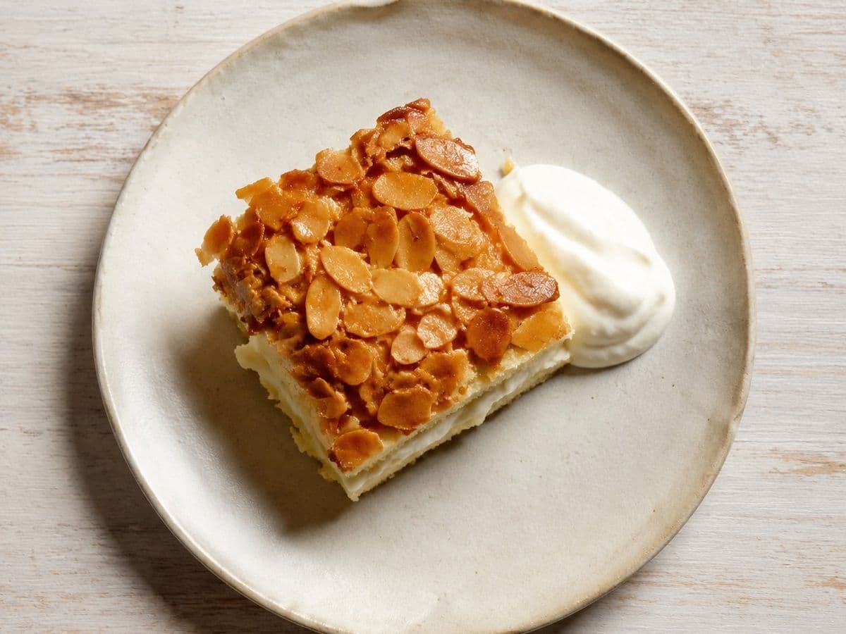 Bienenstich, plated as one serving.